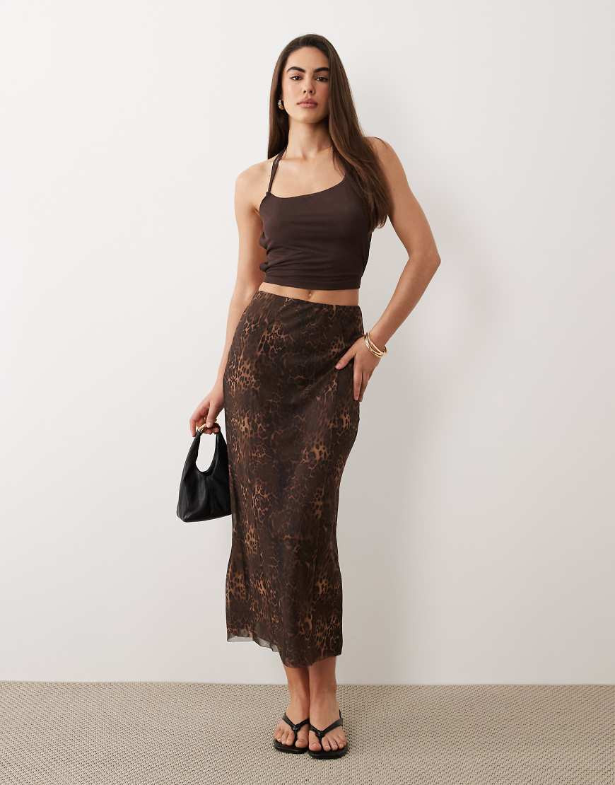 ASOS DESIGN printed mesh maxi skirt with split in leopard-No colour | ASOS (Global)