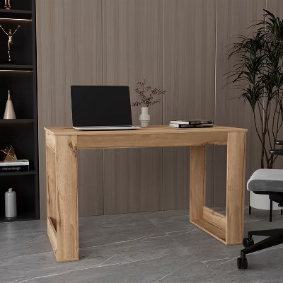PAGED Home Office Desk Simple Writing Desk with Spacious Wooden Desktop for Office, Study, Light Oak | Target