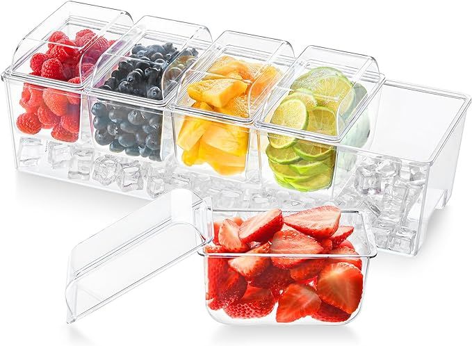 Lifewit Ice Chilled Condiment Caddy with 5 Containers(2.5 cup), Condiment Server with Separate Li... | Amazon (US)