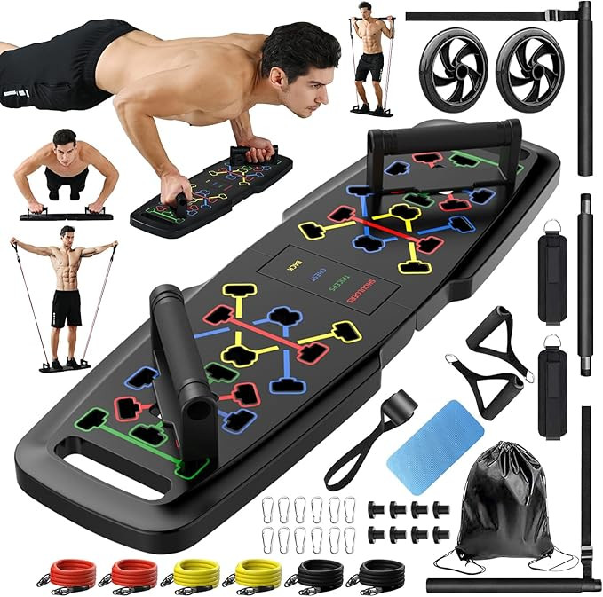 Push Up Board,Home Gym,Portable Exercise Equipment,Pilates Bar & 20 Fitness Accessories with Resi... | Amazon (US)