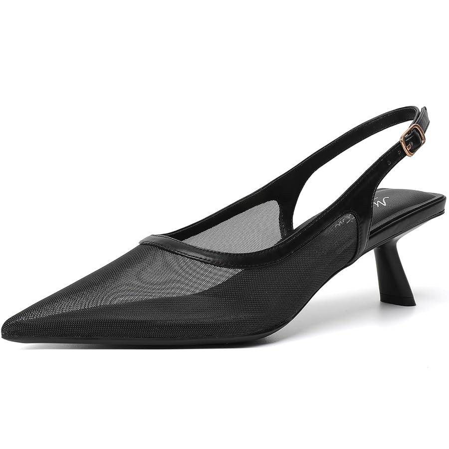 Mostrin Kitten Heels for Women Pointed Toe Pumps Patent Leather Low Heel Slingback Heels with Buc... | Amazon (US)