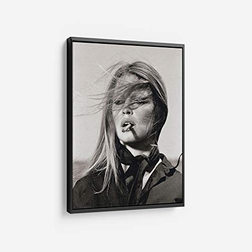 Vintage Fashion Icon Smoking Canvas Wall Art | Black & White Portrait Print – Various Sizes (24in x 36in Modern Black Framed) | Amazon (US)