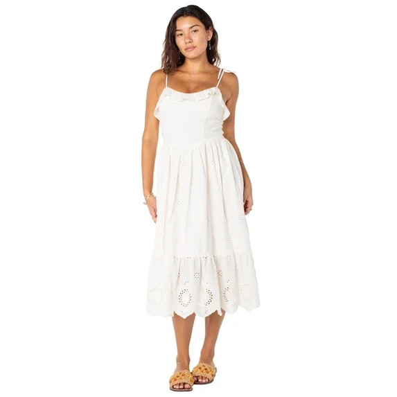 Celebrity Pink Women's Tie Strap Eyelet Midi Dress, Sizes XS-XXXL | Walmart (US)