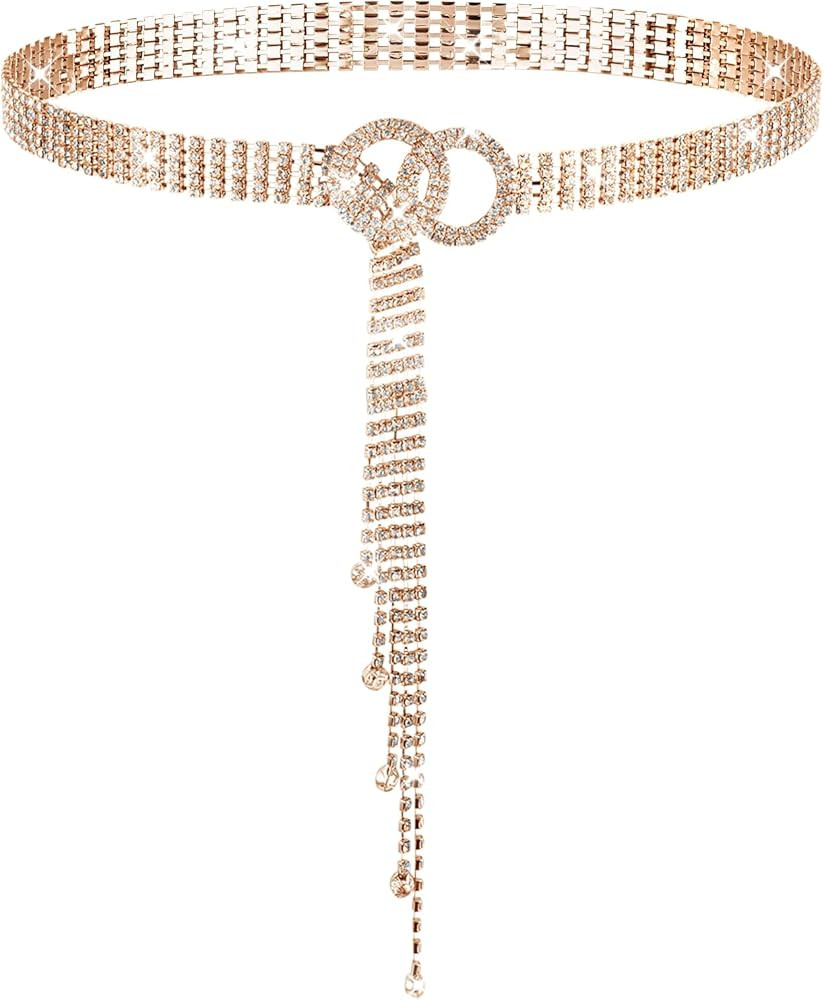 Rhinestone Belt for Women, Sparkle Crystal Waist Chain Belt Adjustable O-Ring Waistband Belt for ... | Amazon (US)