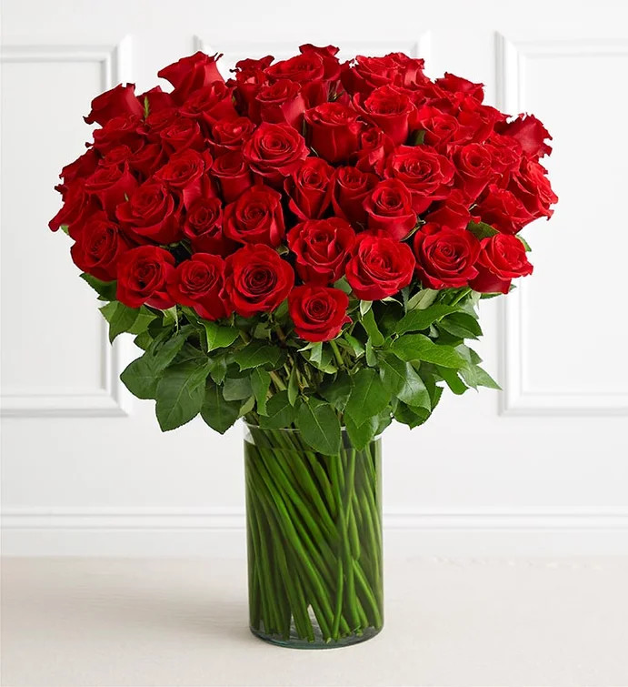 Spectacular Rose™ 100 Long Stem Red Roses Bouquet | 1800flowers.com