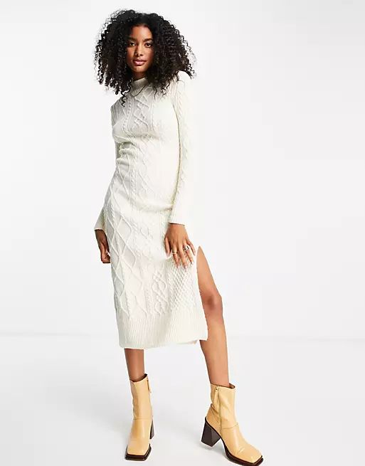 River Island cable knit long line dress in cream | ASOS (Global)