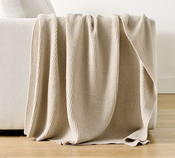 Renata Waffle Knit Throw, 50"" x 60"", Ivory