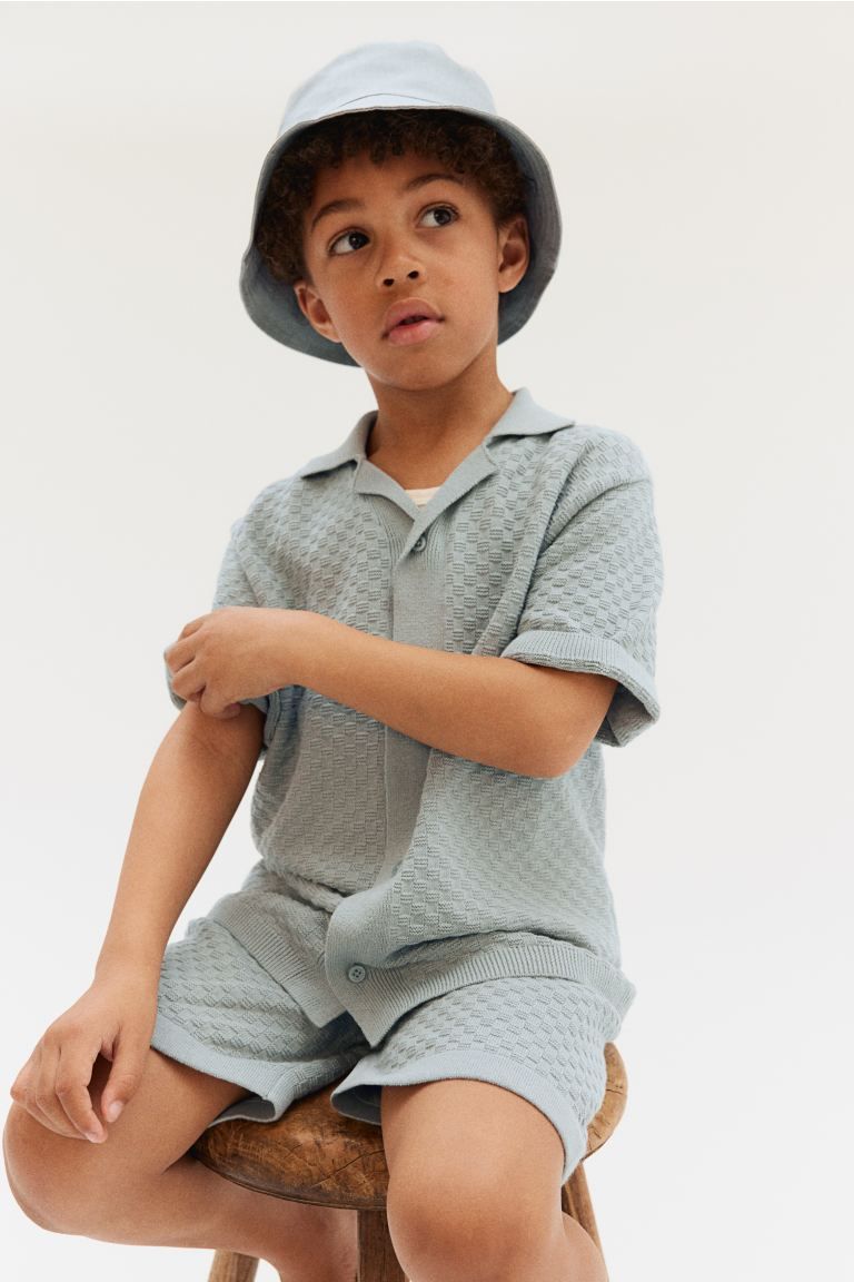 2-piece Cotton-knit Set - Regular waist - Short sleeve - Light dusty turquoise - Kids | H&M US | H&M (US + CA)