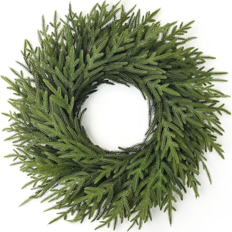 26" Norfolk Pine Wreath for Front Door, Artificial Christmas Wreaths Faux Green Fake Pine Needles... | Amazon (US)