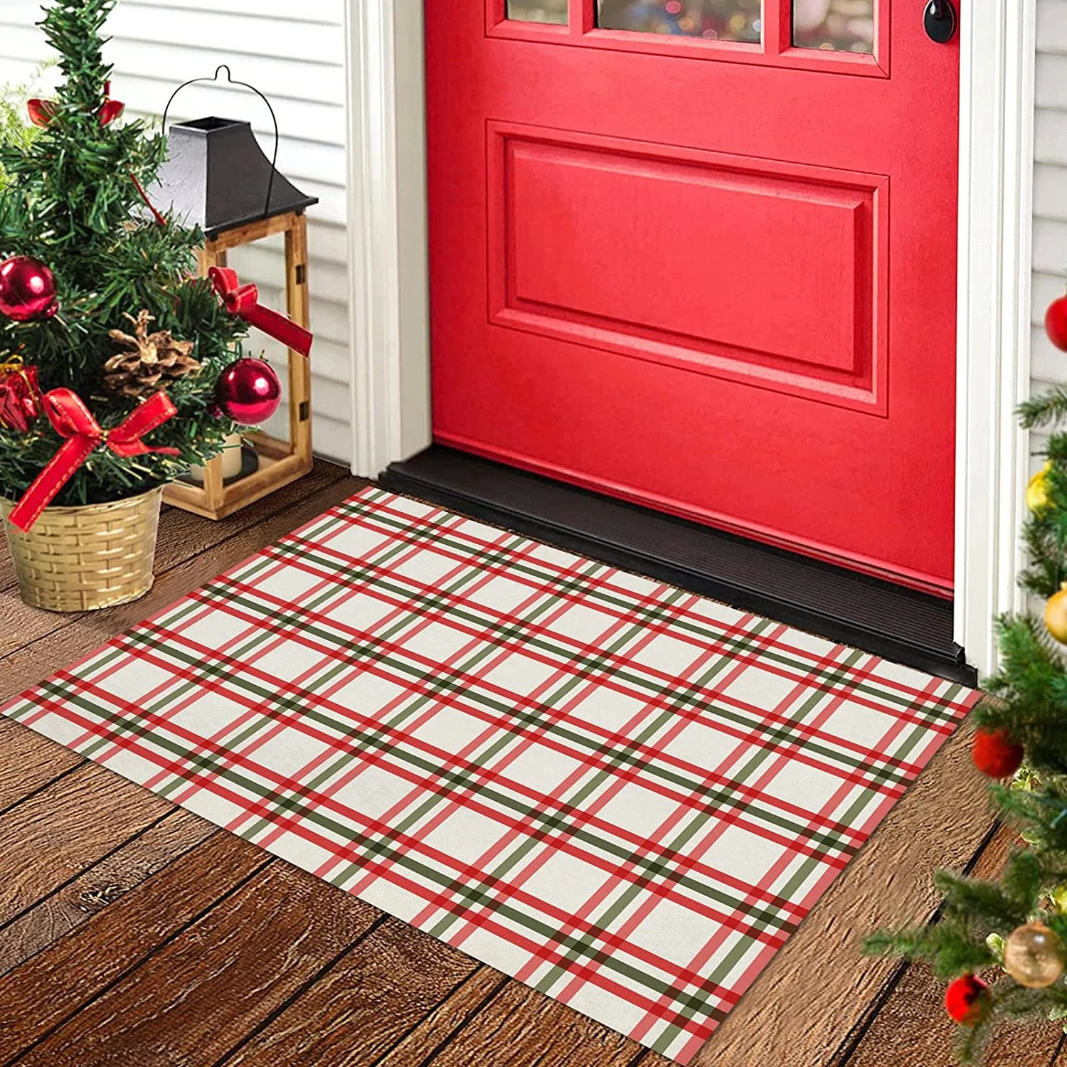 Door Mat for Bedroom Decor, Winter Christmas Red Greem Buffalo Check Plaid Floor Mats, Holiday Ru... | Walmart (US)