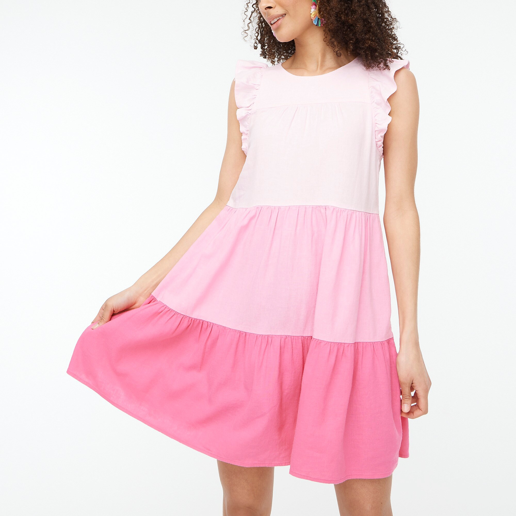 Linen -blend ruffle-sleeve tiered mini dress | J.Crew Factory