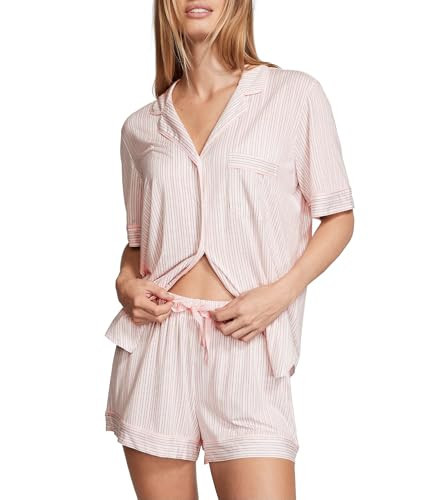 Victoria's Secret Modal Pajama Set, Short Sleeve Shirt and Pajama Short Set, Sleepwear for Women, Purest Pink Stripes (S) | Amazon (US)