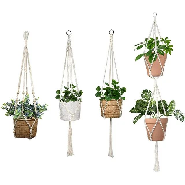 ALLADINBOX 4 PCS Macrame Plant Hanger Indoor Outdoor Hanging Planter Basket Flower Pot Holder Cot... | Walmart (US)