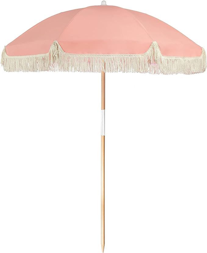 Luxe Beach Umbrella | Powder Pink | Amazon (US)