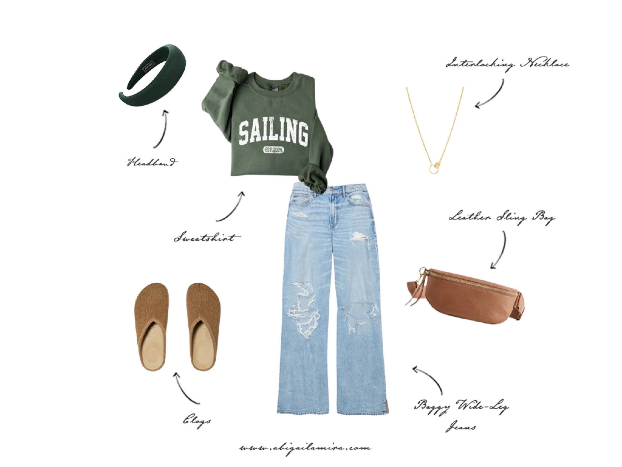 I'd wear this outfit every day if I could. It includes baggy jeans, a cozy sweatshirt with a headband, comfortable clogs, a leather sling bag, and a pretty necklace to complete the look. You can wear it for grabbing lunch, running errands, taking kids to playdates, or catching a matinee. Read the full post at www.abigailamira.com

#LTKFindsUnder50 #LTKSeasonal #LTKStyleTip