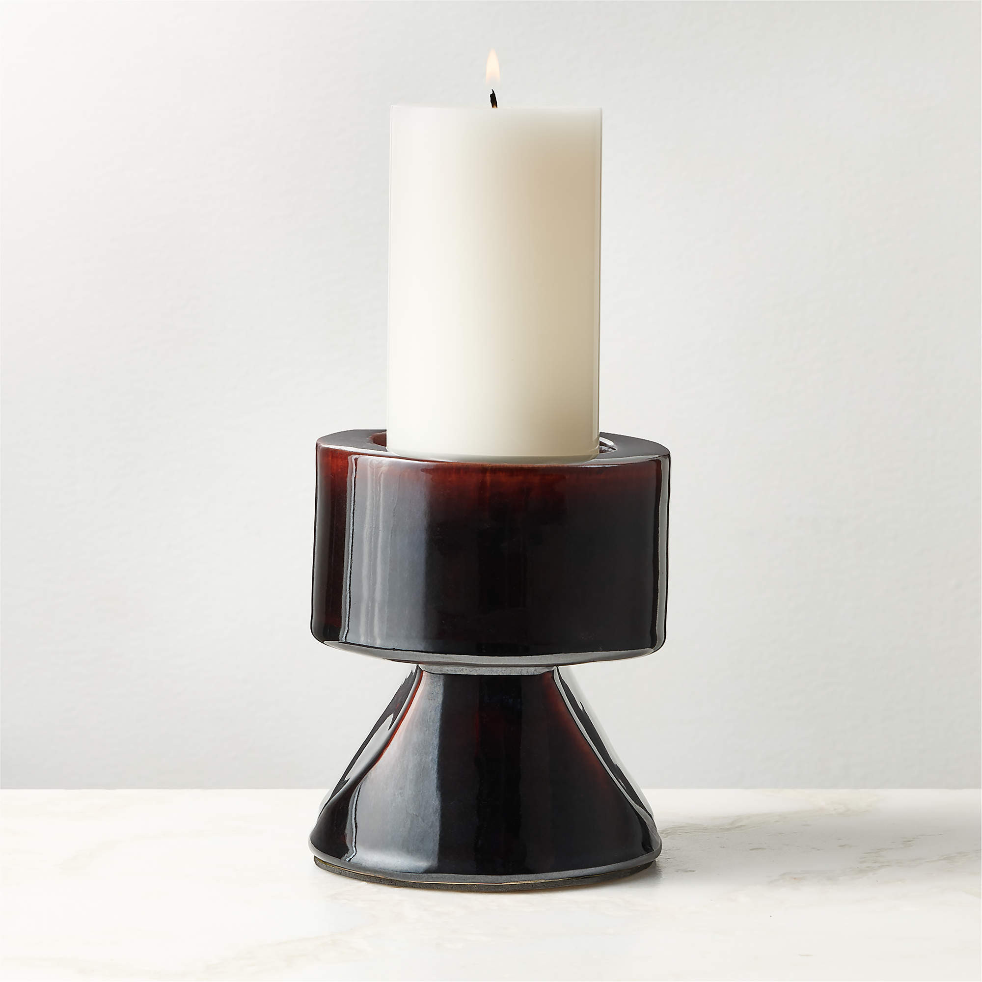 Conti Mocha Brown Ceramic Pillar Holder Tall | CB2 | CB2