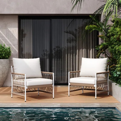 Bohemian Outdoor Lounge Chair Of 2: Handwoven Rope, Powder - Coated Steel Frame, And Waterproof Cushions. Stain , Easy To Maintain, . 43.09 Lb Weight, | Wayfair North America