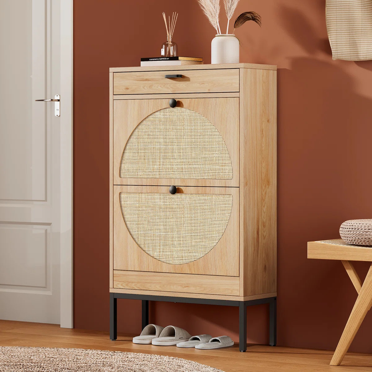 Cerina Boho Natural Rattan Shoe Storage Cabinet | Wayfair North America