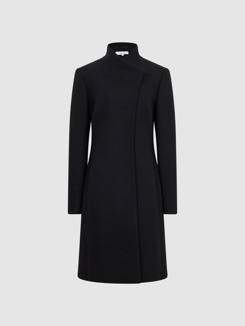 Reiss Black Mia Regular Wool-Blend Mid Length Coat | Reiss UK