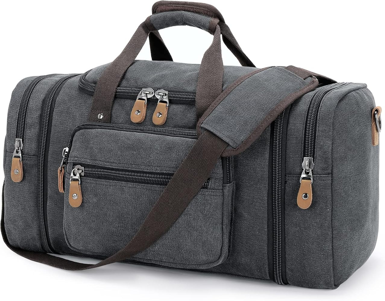 Gonex Canvas Duffle Bag for Travel 60L Expandable Duffel Weekend Overnight Bag men (Dark Gray) | Amazon (US)