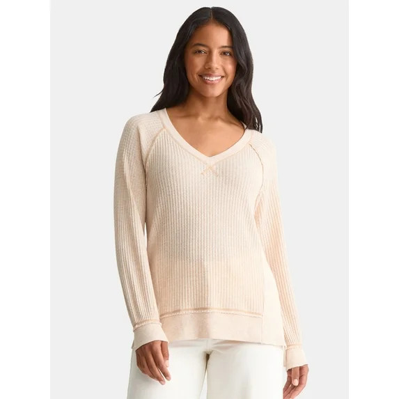 Time and Tru Women's and Women's Plus V Neck Tunic Sweatshirt with Long Sleeves, Sizes XS-4X | Walmart (US)