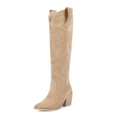 Knee High Cowboy Cowgirl Boots For Women, With Unique Embroidery, Side Zipper And Chunky Heel Design | SHEIN