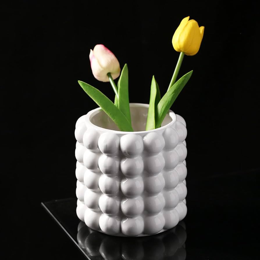 Ceramic Vase - Glossy Glazed Round Chic Trendy White Vase,Nordic Flower Vase for Home Office Deco... | Amazon (US)