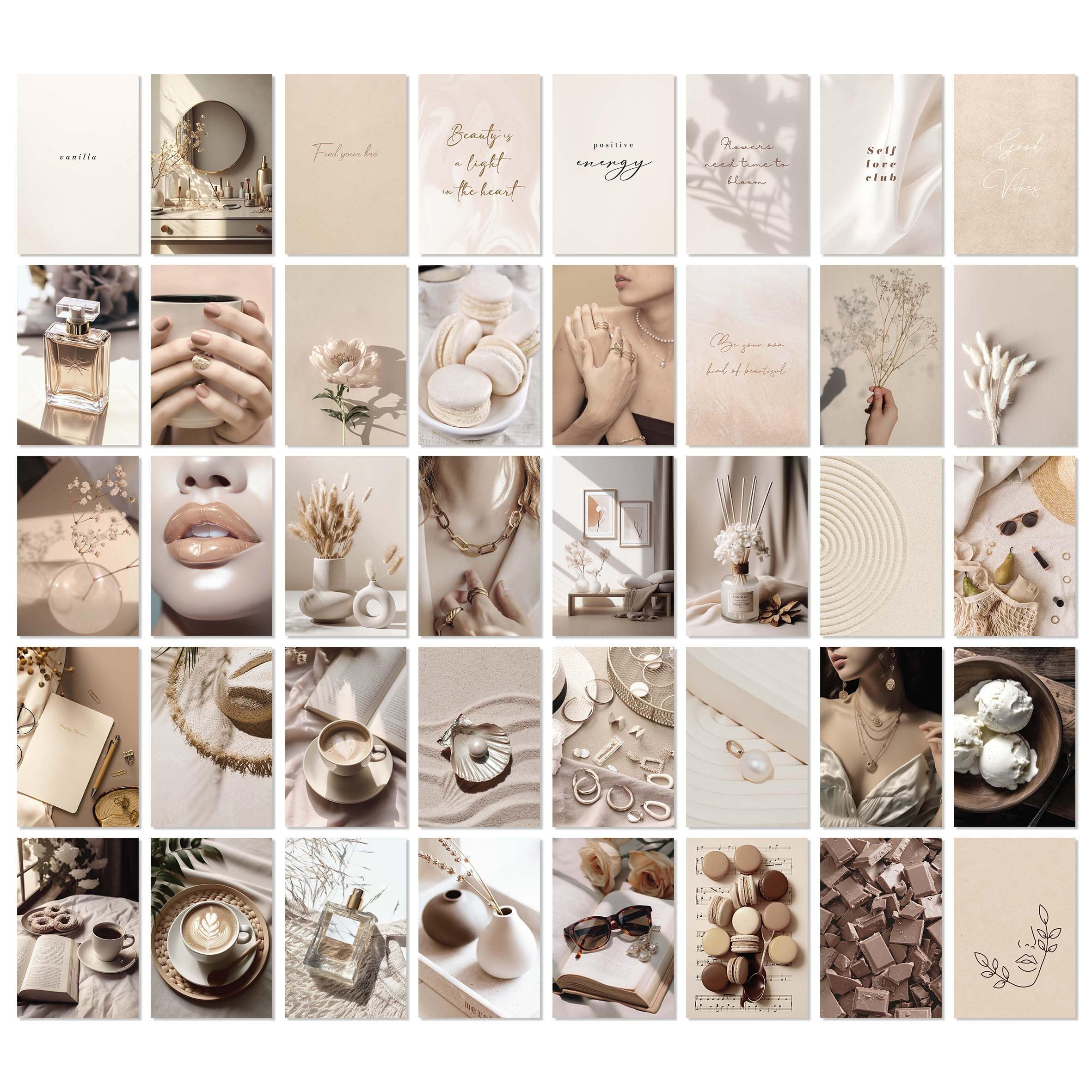 97 Decor Vanilla Girl Room Decor - 40 Pcs Neutral Beige Wall Collage Kit, Clean Girl Posters Boho... | Amazon (US)