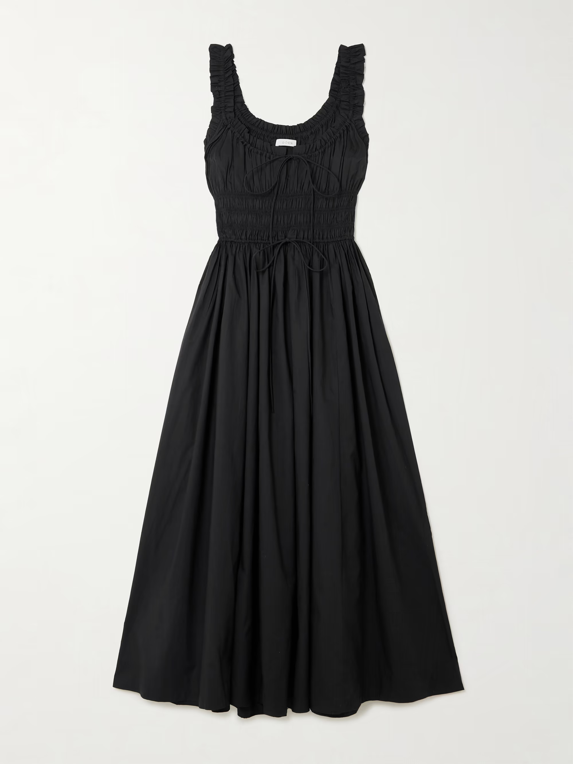 Emmaretta tie-detailed shirred organic cotton-voile midi dress | NET-A-PORTER (UK & EU)