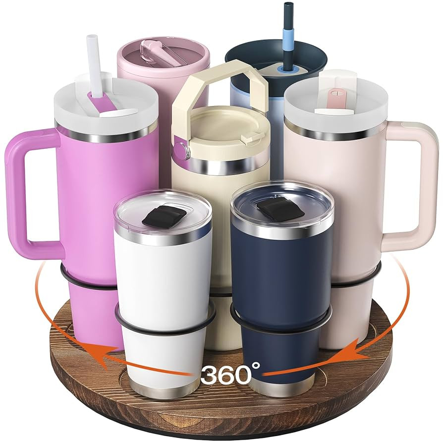 Water Bottle Organizer for 7 Stanley Cups, Pine Wood Stanley Cup Organizer 40 oz/30 oz/20 oz, Rot... | Amazon (US)