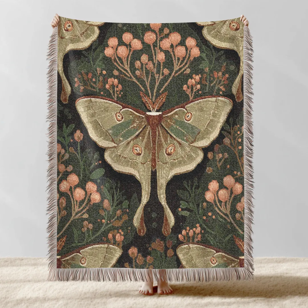 Vintage Butterfly Moth Woven Blanket, Moth Cottagecore Tapestry Throw, Witchy Home Decor, Moth Da... | Etsy (Global)
