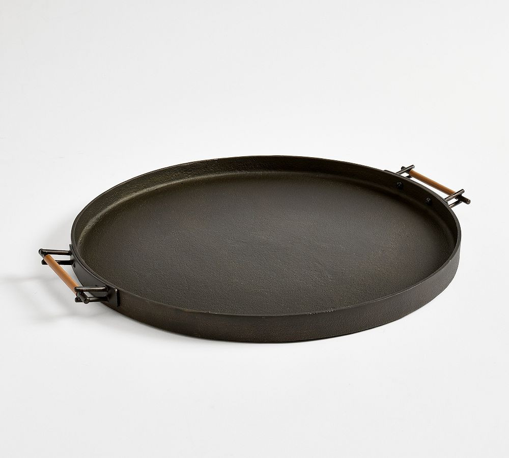 Handcrafted Beltic Brass & Leather Tray, Round, Bronze | Pottery Barn (US)