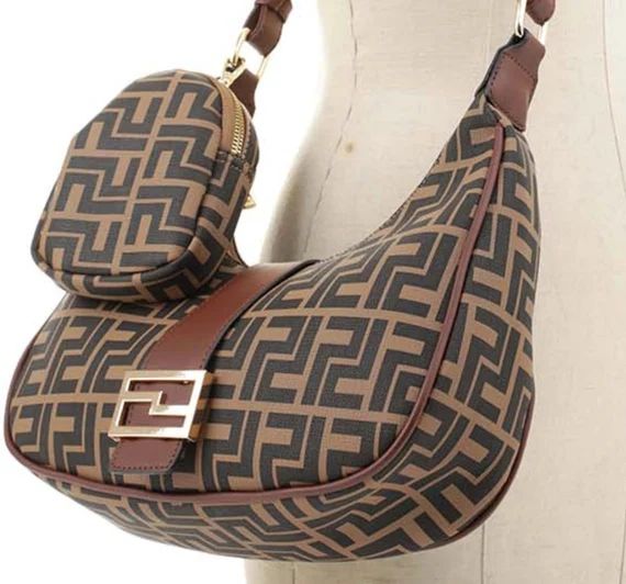 Luxe Style Brown Monogram 2-in-1 Crossbody Bag | Etsy (US)