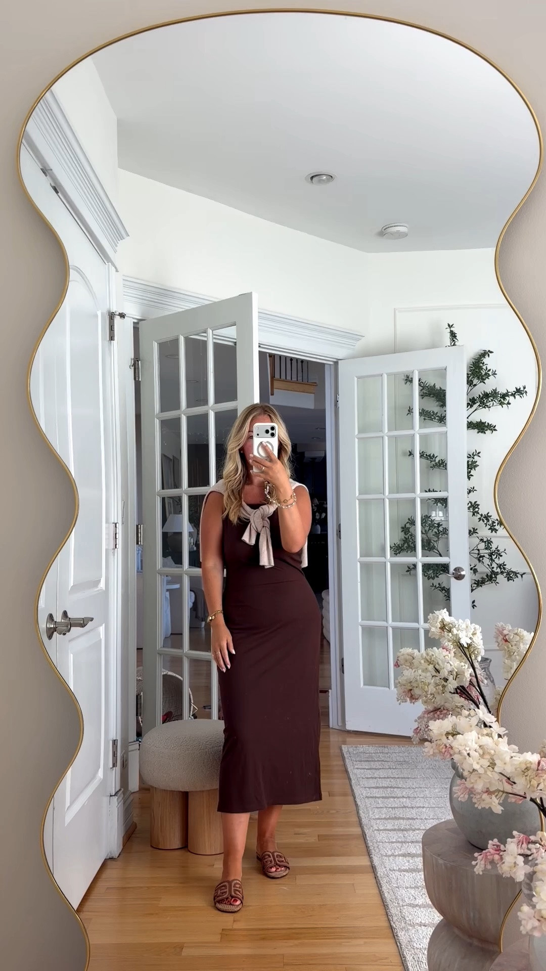 Today’s outfit 🤎 Loving this chocolate brown midi dress for that late-summer-to-fall transition. Simple, flattering + so easy to dress up with a little sweater detail and sandals. ✨

#LTKootd #LTKmomlife #LTKSaleAlert