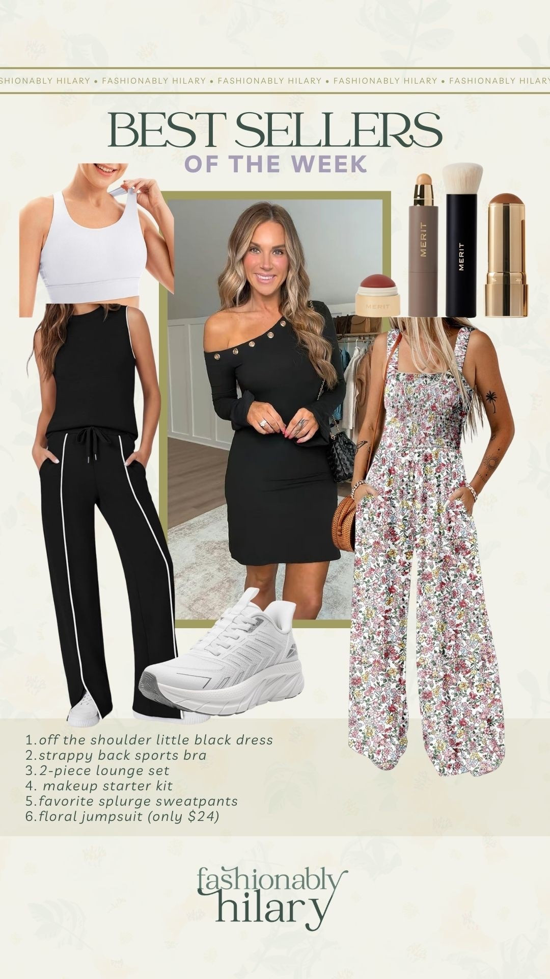 Bestsellers of the week: 
off the shoulder little black dress 
strappy back sports bra 
2-piece lounge set
 makeup starter kit 
favorite splurge sweatpants 
floral jumpsuit (only $24)
Date night outfit inspo, baseball fields outfit, casual mom outfit inspo, comfy sports bra

#LTKSeasonal #LTKfindsunder100 #LTKmidsize