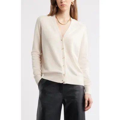 Nordstrom Cashmere V-Neck Cardigan in Ivory Sand at Nordstrom, Size Small | Nordstrom