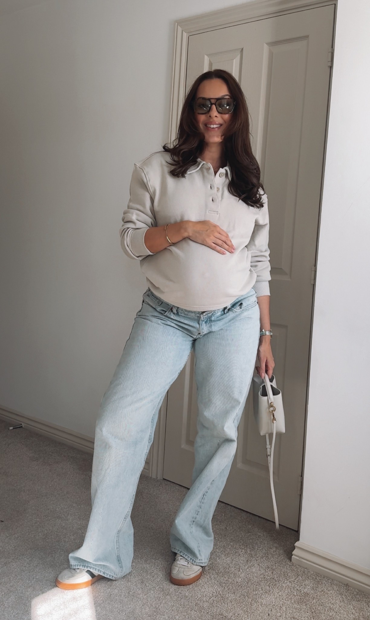 Comfy casual outfit at 32 weeks ☁️🤍 all non-maternity 

Jeans are Zara - code 0/8727/220/428/42
I wear size 14

Sweatshirt - size medium 

#LTKspring #LTKmaternity #LTKuk