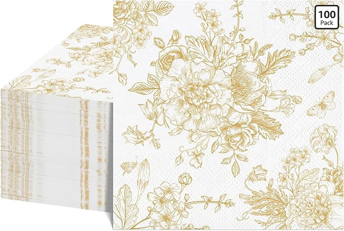 NatNarr 100 Pcs Floral Napkins Gold Toile Cocktail Napkins Vintage Flower Butterfly Design Chinoi... | Amazon (US)