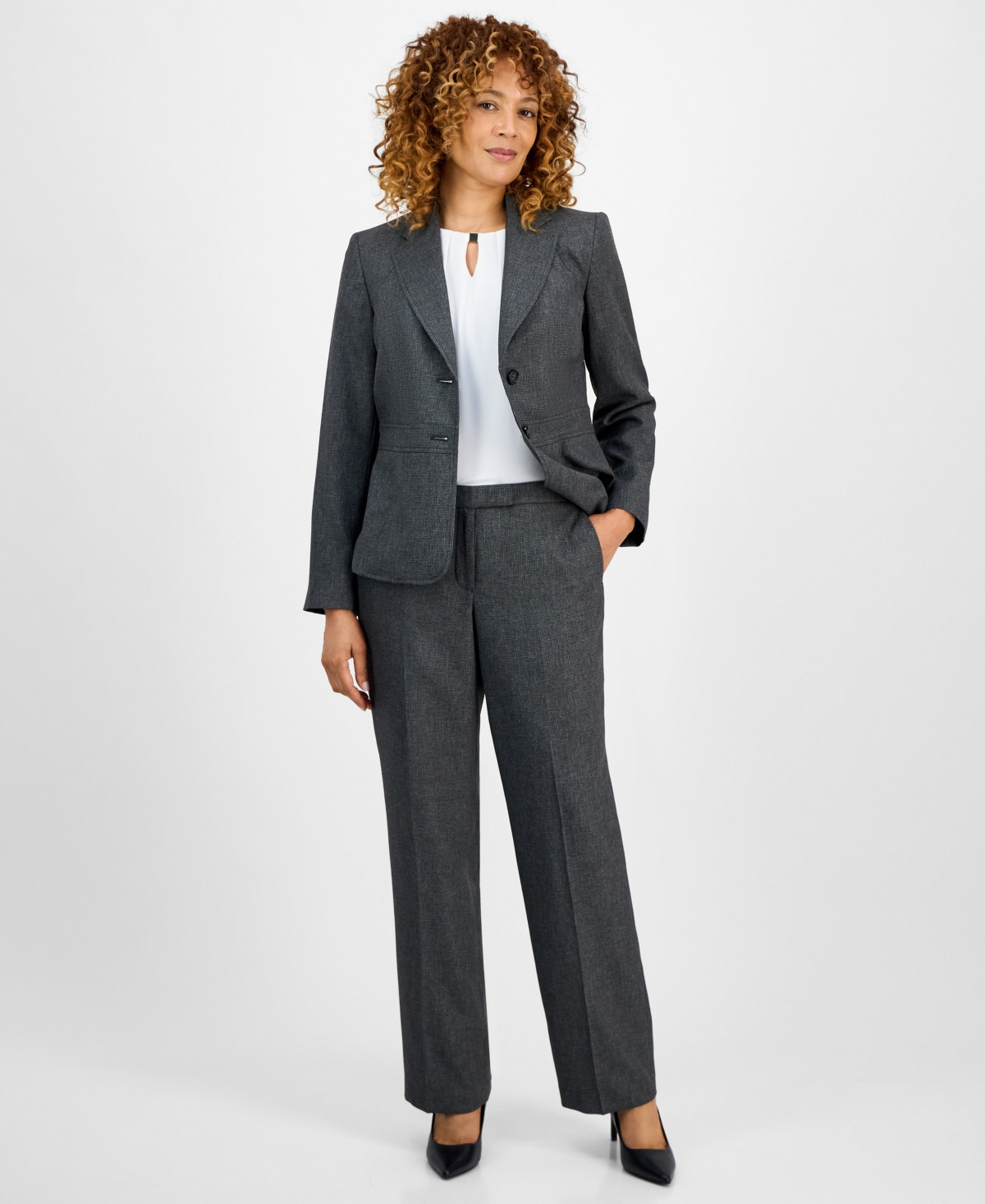 Le Suit Women's Notched Collar Wide-Leg Pantsuit Set, Regular & Petite - Grey Multi | Macy's