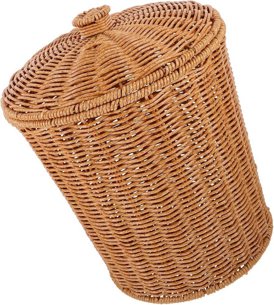 Storage Basket with Lid 11x9.04inch Wicker Laundry Basket Rattan Lid Dirty Clothes Bin Round Weav... | Amazon (US)