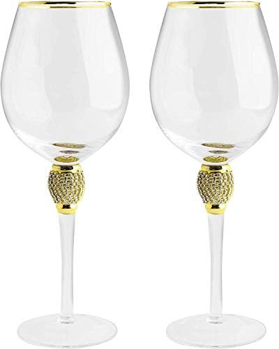 Large Diamond Wine Glasses, Gold Rim Rhinestone Diamond Glasses - Wedding Glasses - Set of 2-15 O... | Amazon (CA)