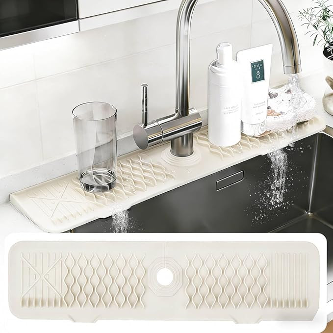 24 Inch Silicone Faucet Mat for Kitchen Sink, 7° Slope Fast Self-Draining Sink Splash Guard, Kit... | Amazon (US)