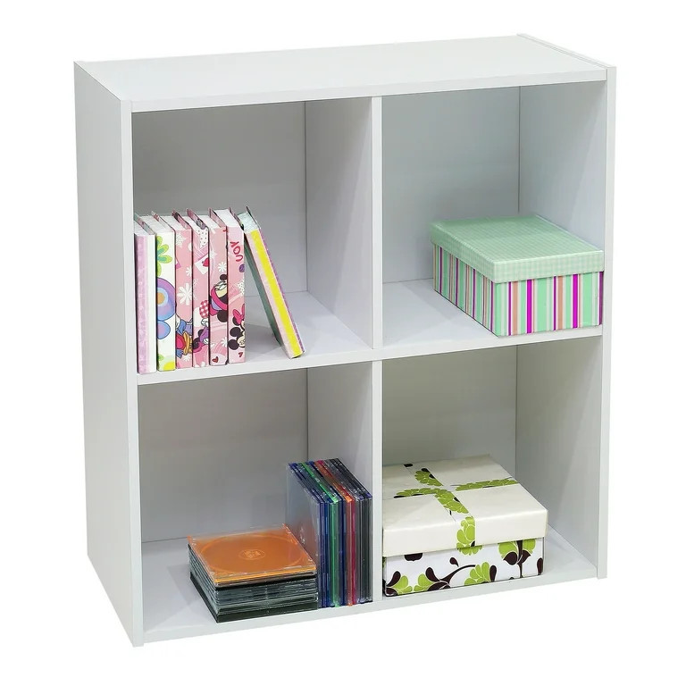 Darrin 4 Open Cube Shelves Bookcase & Storage Organizer, White Wood, Contemporary | Walmart (US)
