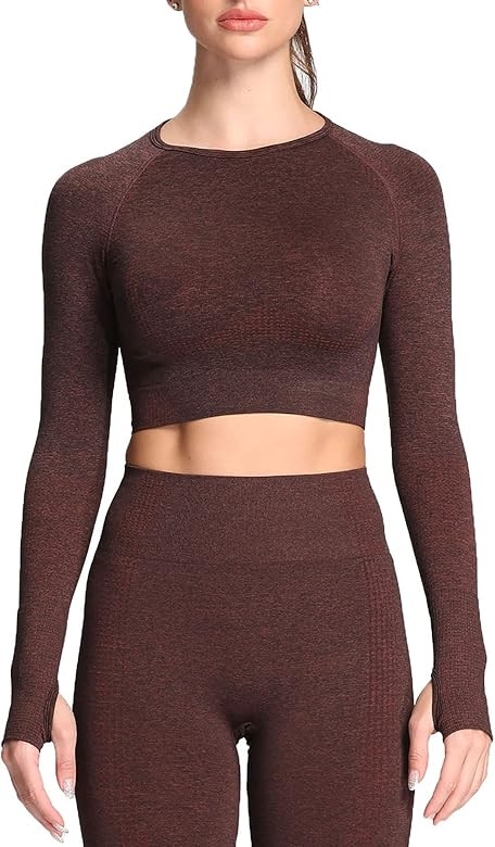 Aoxjox Long Sleeve Crop Tops for Women Vital 1.0 & 2.0 Workout Seamless Crop T Shirt Top | Amazon (US)