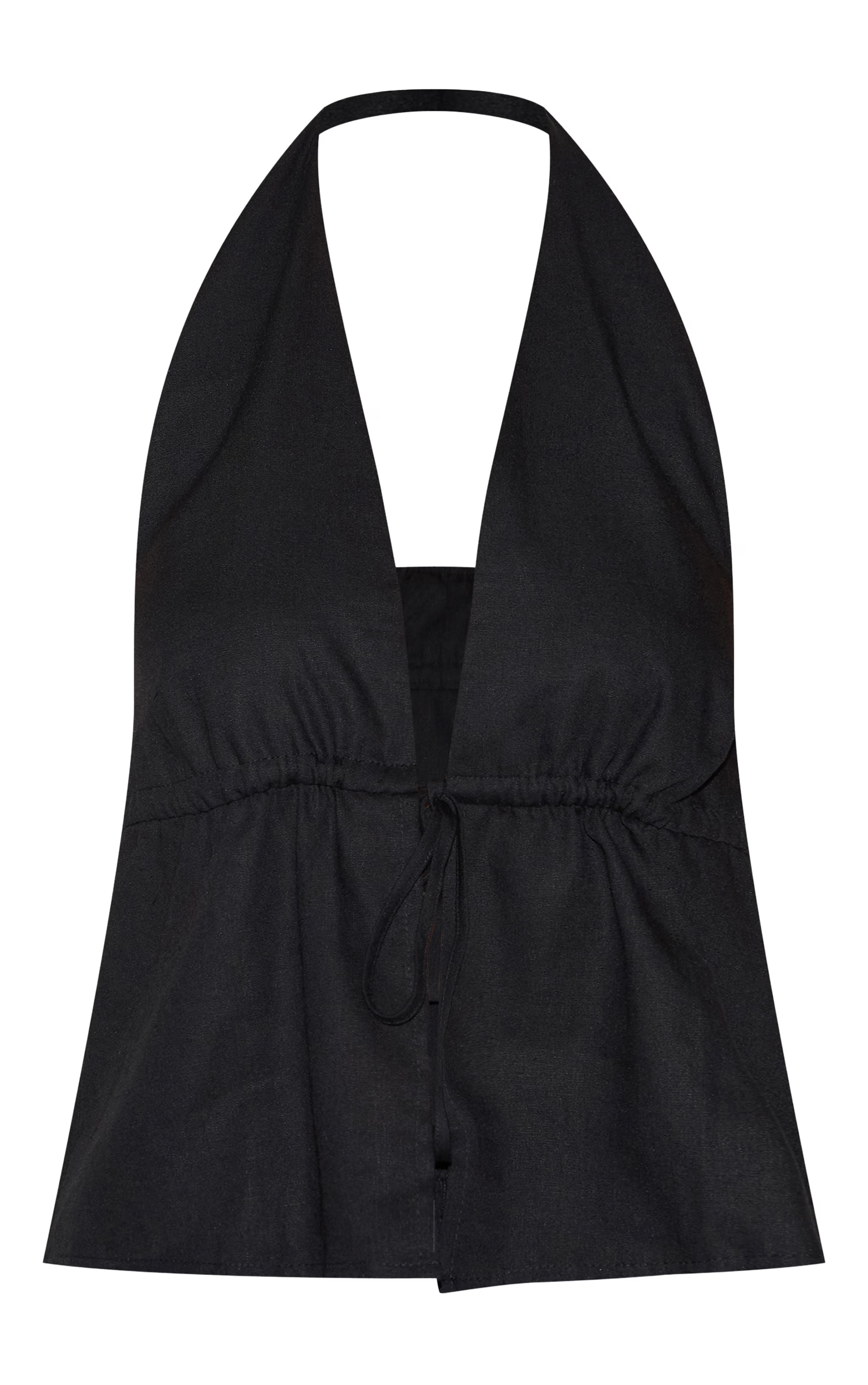 Black Linen Look Tie Waist Longline Top | PrettyLittleThing US