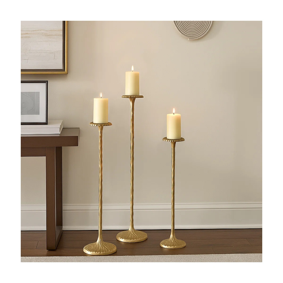 Modern Decorative Candle Holders - Set of 3 Tall Metal Floor Candle Stands for Pillar Candles, Pe... | Wayfair North America