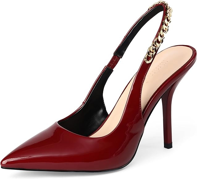 Amazon.com | iiimmu Cherry Red Heels 4 in, Closed Toe Slingback Pumps with Chain for Wedding Part... | Amazon (US)