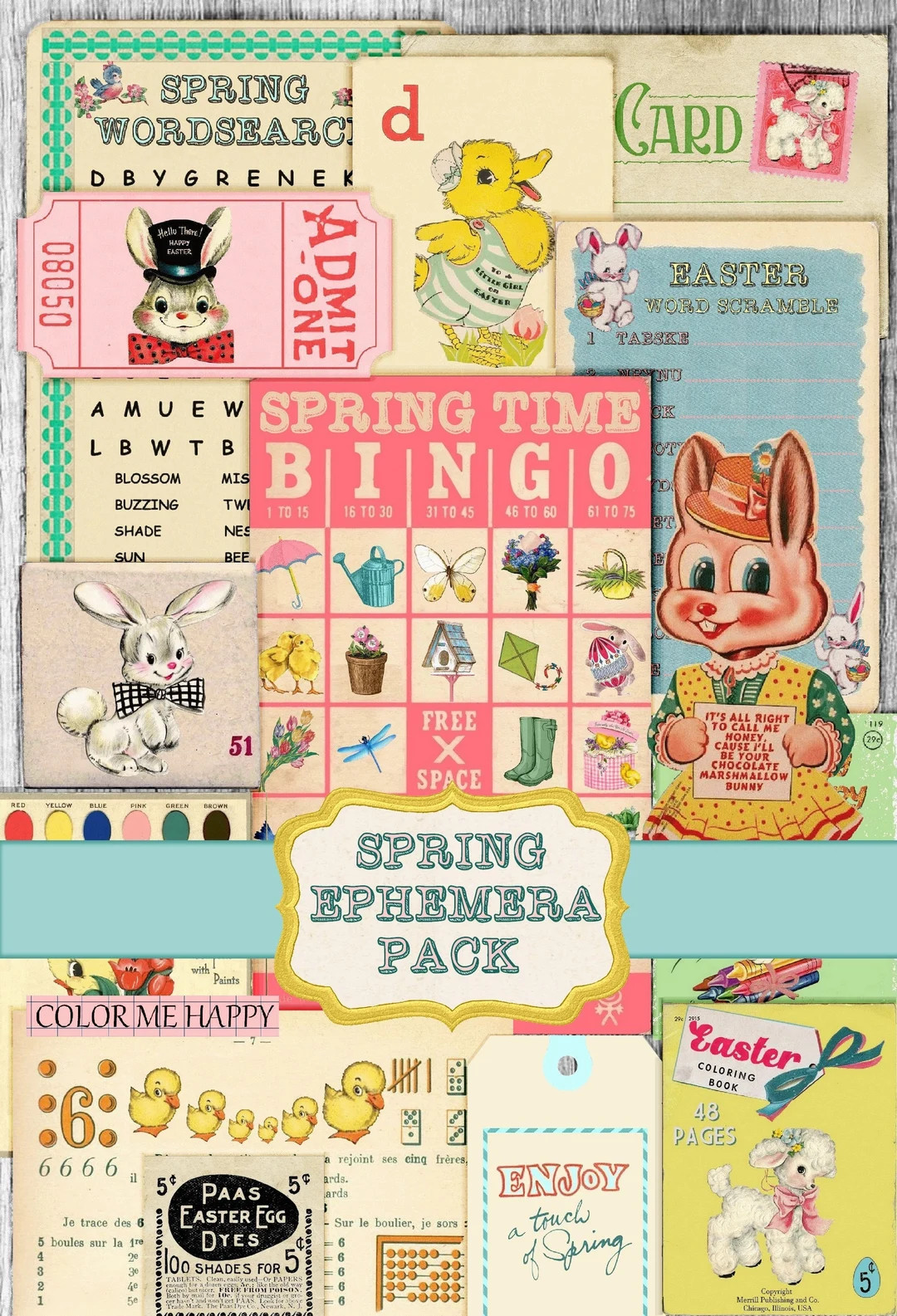 Retro Easter Spring Digital Ephemera and Journaling, Junk Journal Kit, Fussy Cut Bunny, Vintage R... | Etsy (US)