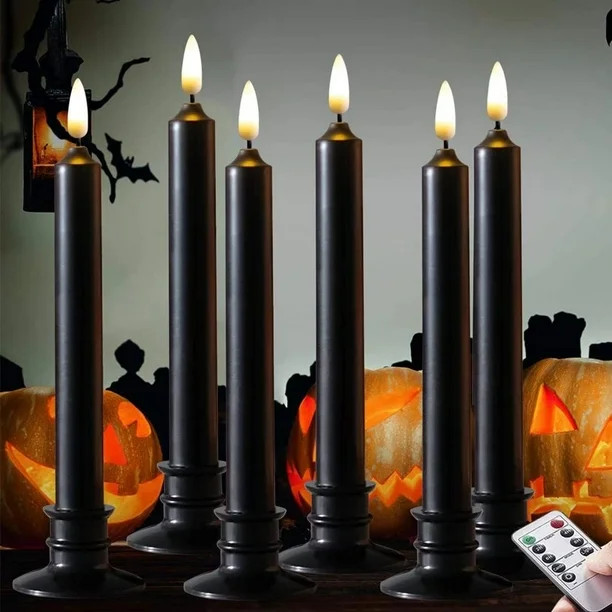 Halloween 6PACK Black Flameless 8'' Battery Powered Windows Candles with Remote and Timer & Candl... | Walmart (US)