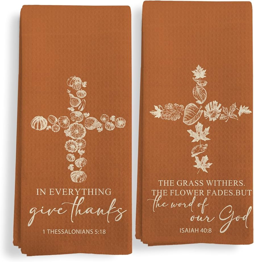 Fall Christian Kitchen Towels Set of 2, Bible Verse Orange Fall Hand Towels for Bathroom, Religio... | Amazon (US)